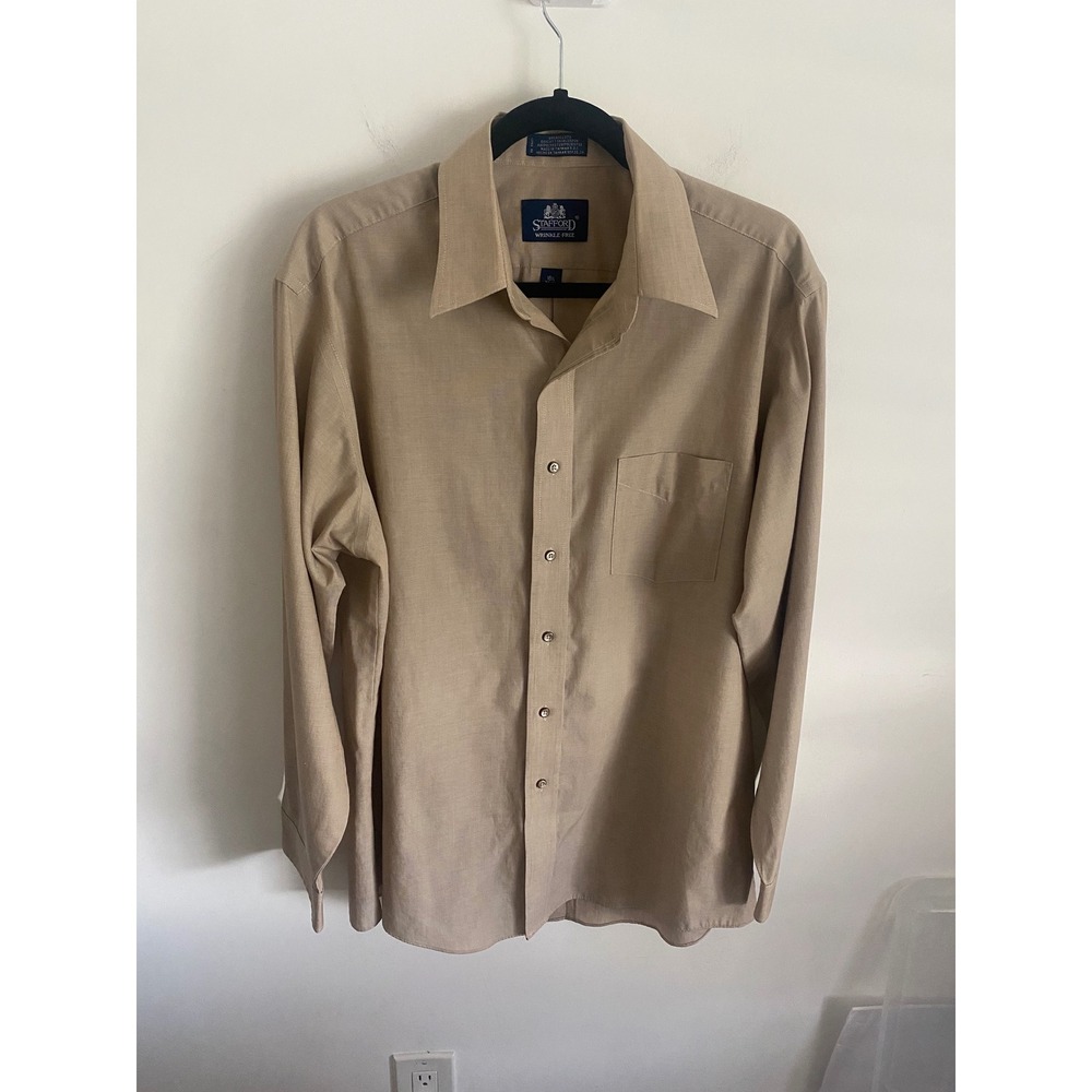 Stafford Wrinkle Free Mens Long Sleeve Button Down Dress Shirt Khaki‎